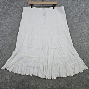 Sand N Sun Women's Size 2X White Tiered Maxi Skirt Embroidered Cotton Plus Size